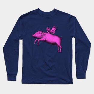 Flying Pig Funny Saying With Pink Modern Pop Art | Vintage  Fat Animal Wings Long Sleeve T-Shirt